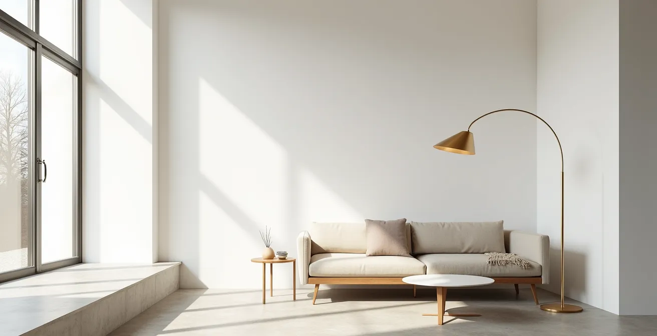 Lámpara vintage de los años 50 en interior contemporáneo minimalista