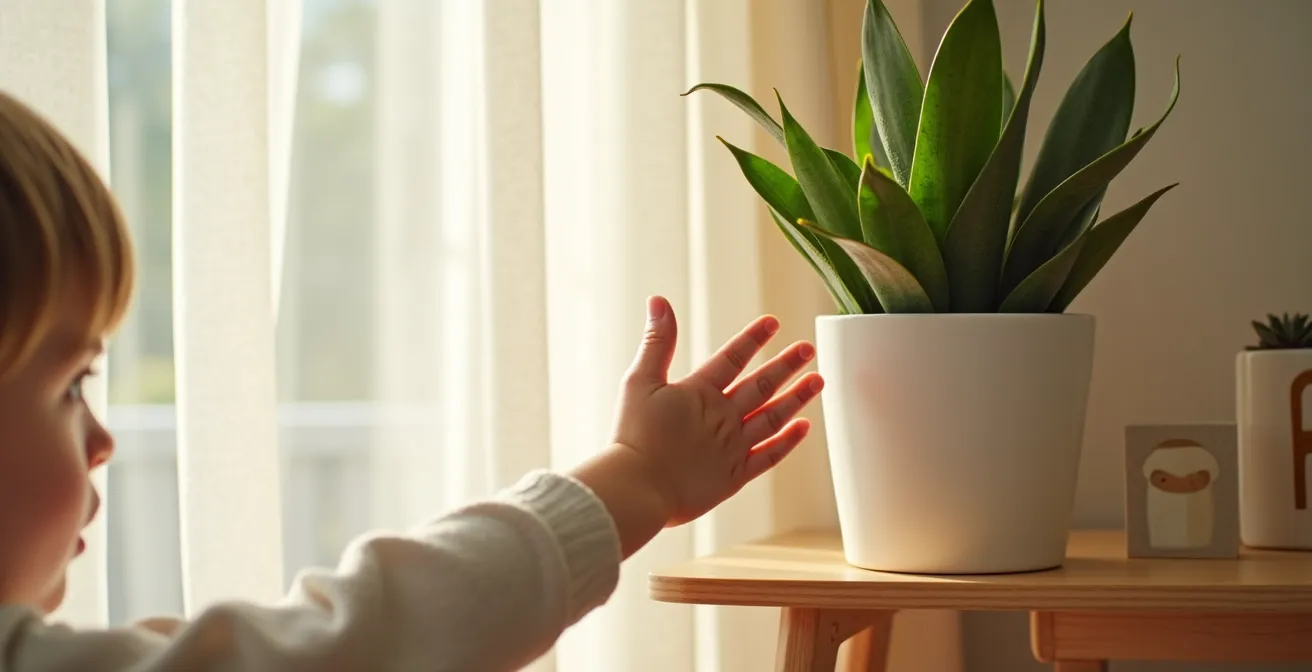 Planta Sansevieria en habitación infantil iluminada con luz natural suave